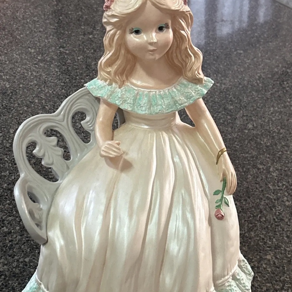 Vintage Elegant Cream and Mint Porcelain Figurine
